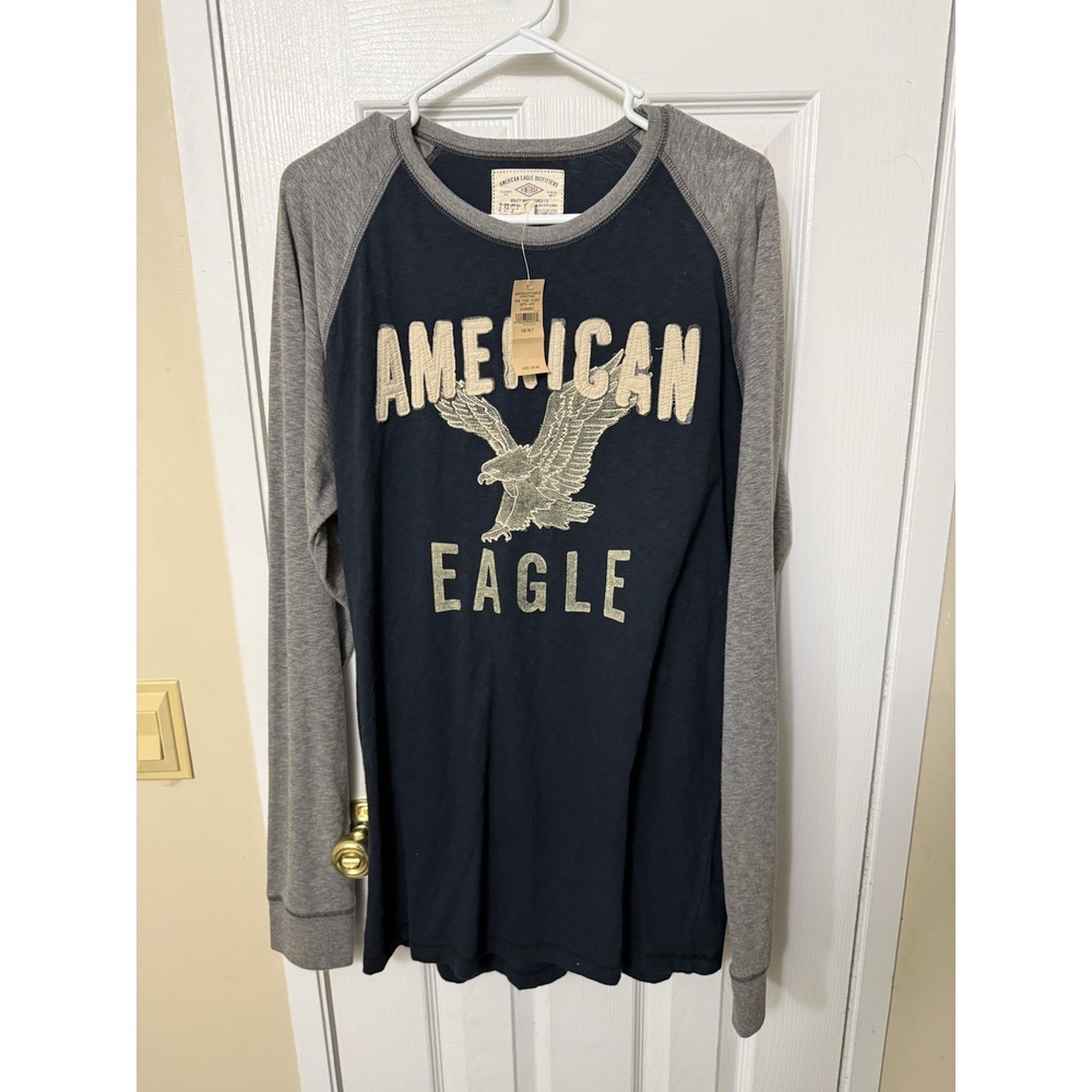 NWT American Eagle VTG Style Long Sleeve T-Shirt Navy Gray Size XLT